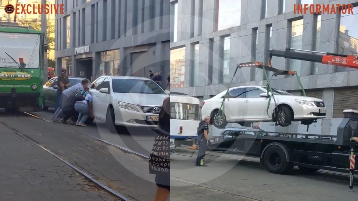 Преступление и наказание: в центре Днепра Toyota заблокировала движение трамваев